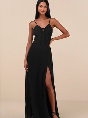 Lulus Black Spaghetti-Strap Maxi Dress with Front Slit